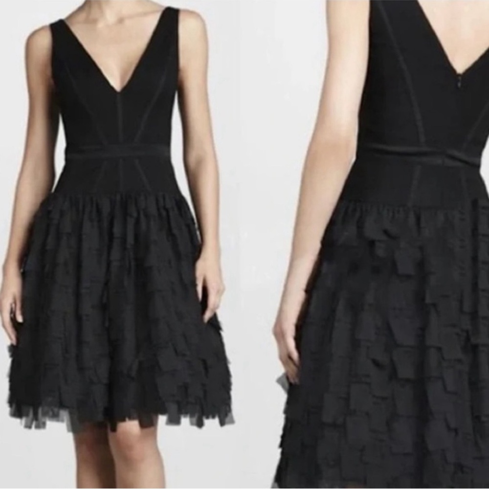 Aidan Mattox Black Sleeveless Tiered Cocktail Dress